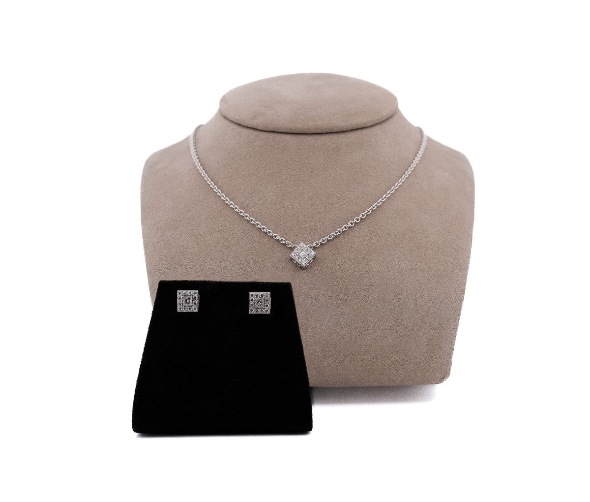 18kt White Gold Philippe Charriol "Alor" Diamond Stud Earrings & Necklace Set