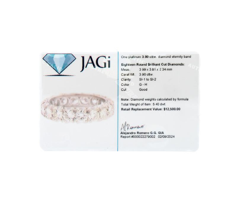 Platinum 3.9 CTW Round Natural Diamond Eternity Band