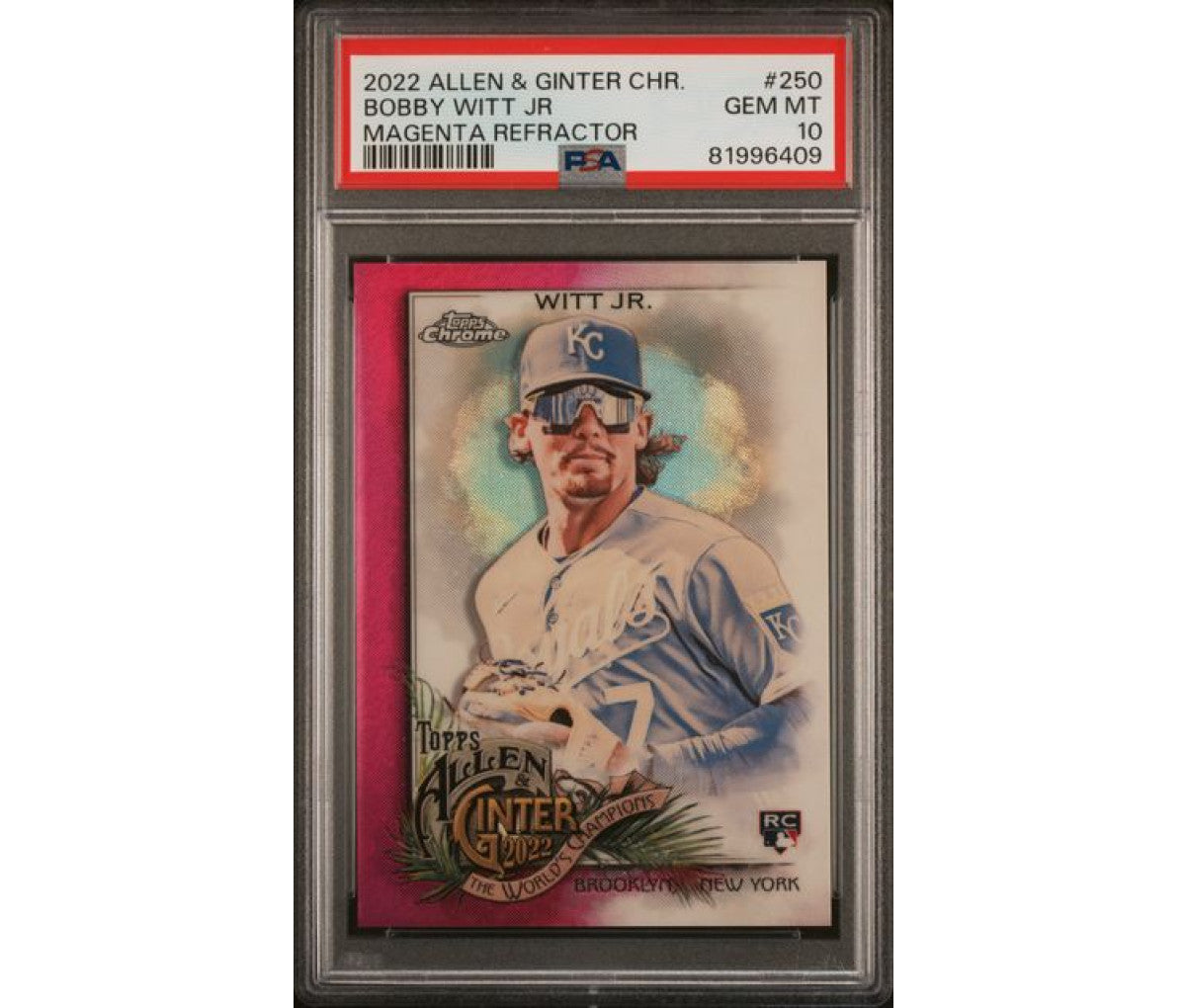 2022 Allen & Ginter CHR. Bobby Witt JR. MAGENTA REFRACTOR PSA 10