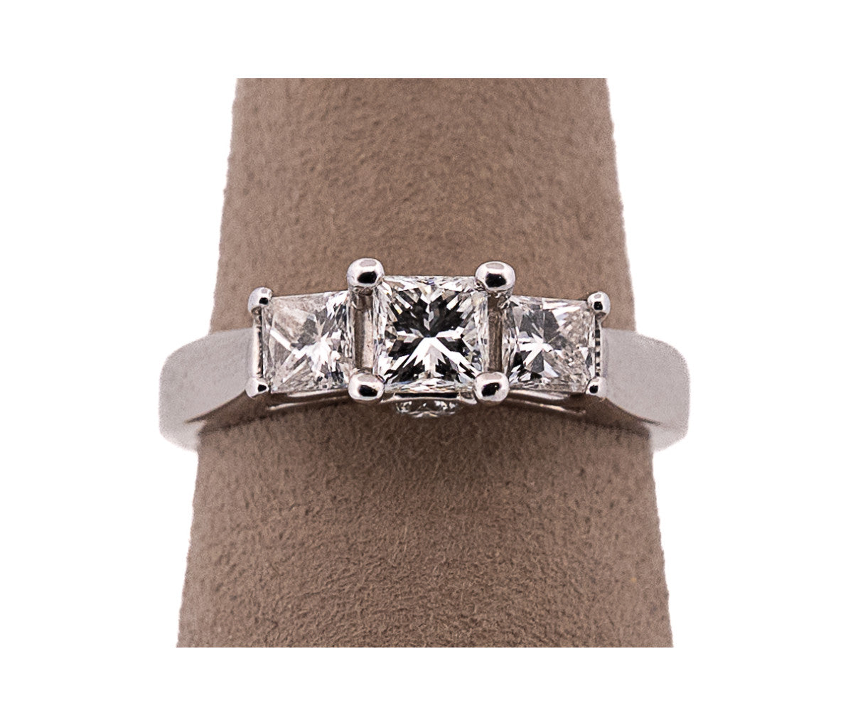 14K White Gold Three Stone 1.4 CTW Princess Cut Diamond Ring