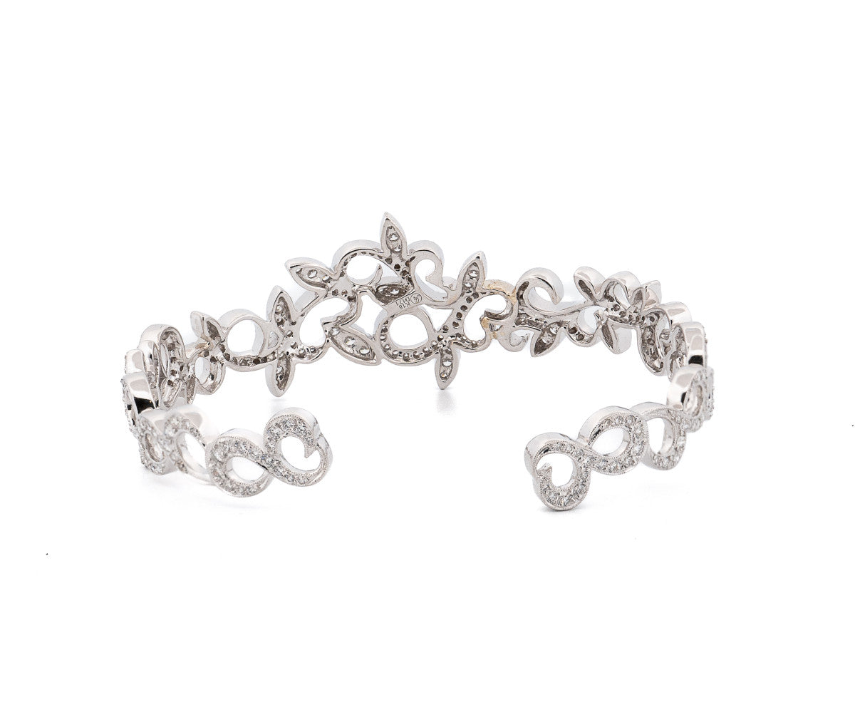 18kt White Gold Omate Filigree Style Diamond Cuff Bracelet