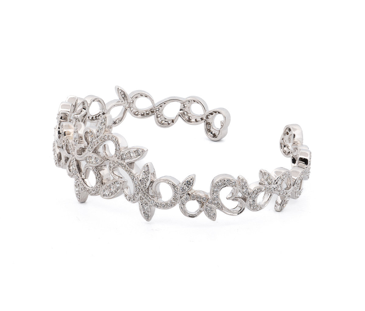 18kt White Gold Omate Filigree Style Diamond Cuff Bracelet