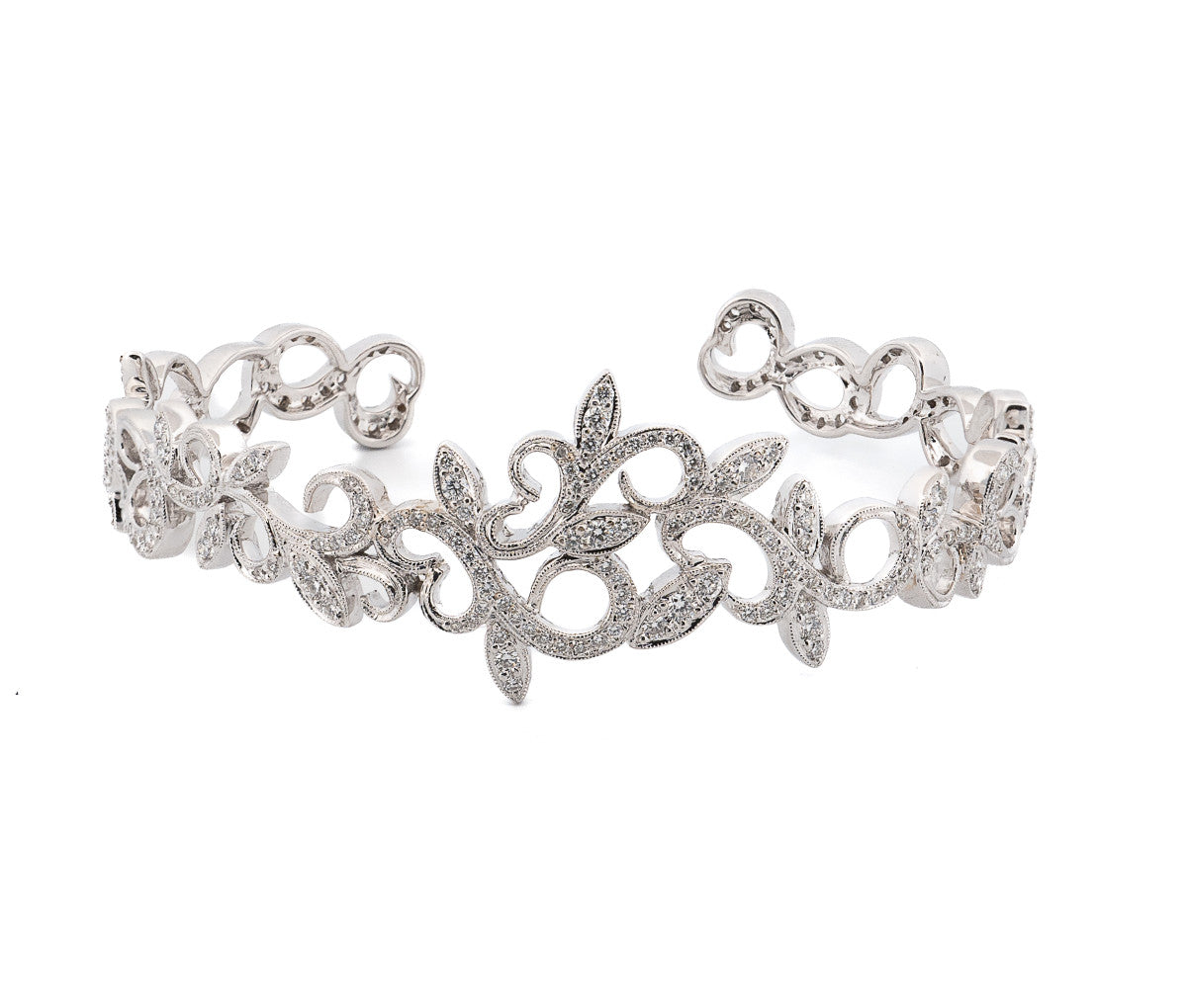 18kt White Gold Omate Filigree Style Diamond Cuff Bracelet
