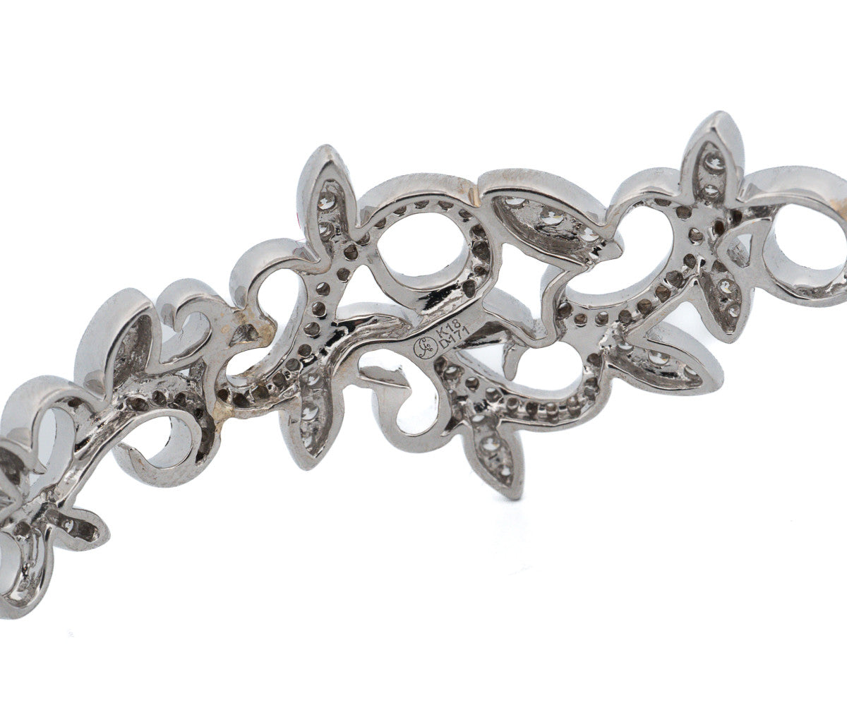 18kt White Gold Omate Filigree Style Diamond Cuff Bracelet