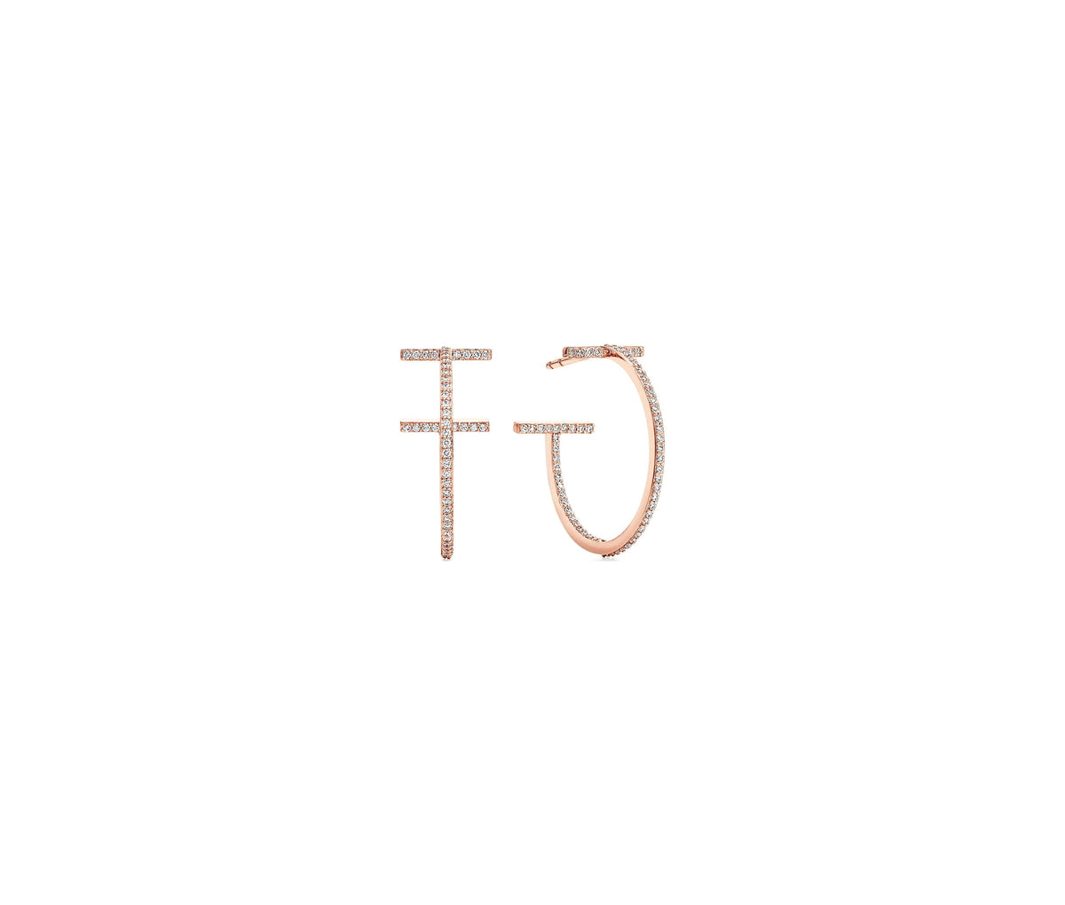 18k Rose Gold Tiffany and Co T Diamond Hoop Earrings