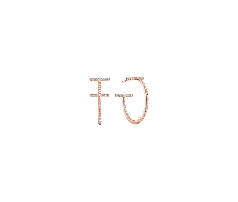 18k Rose Gold Tiffany and Co T Diamond Hoop Earrings