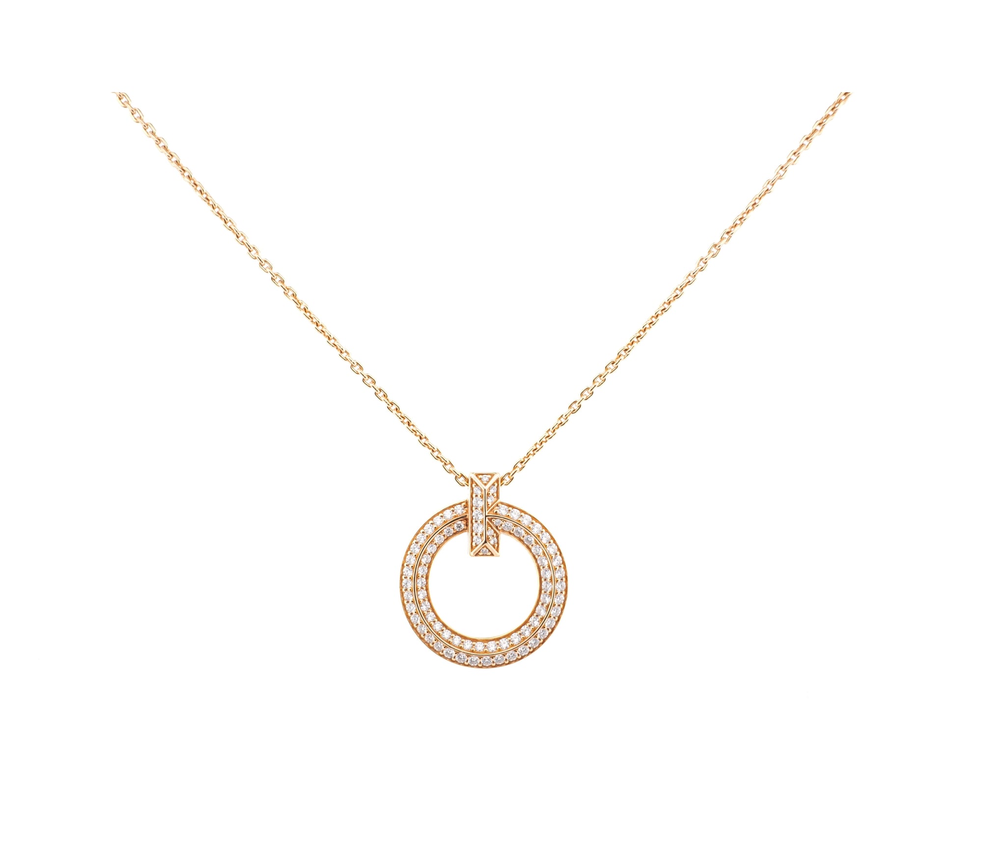 18k Rose Gold Tiffany and Co T1 Circle Pendant with Pavé Diamonds