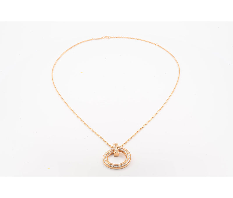 18k Rose Gold Tiffany and Co T1 Circle Pendant with Pavé Diamonds