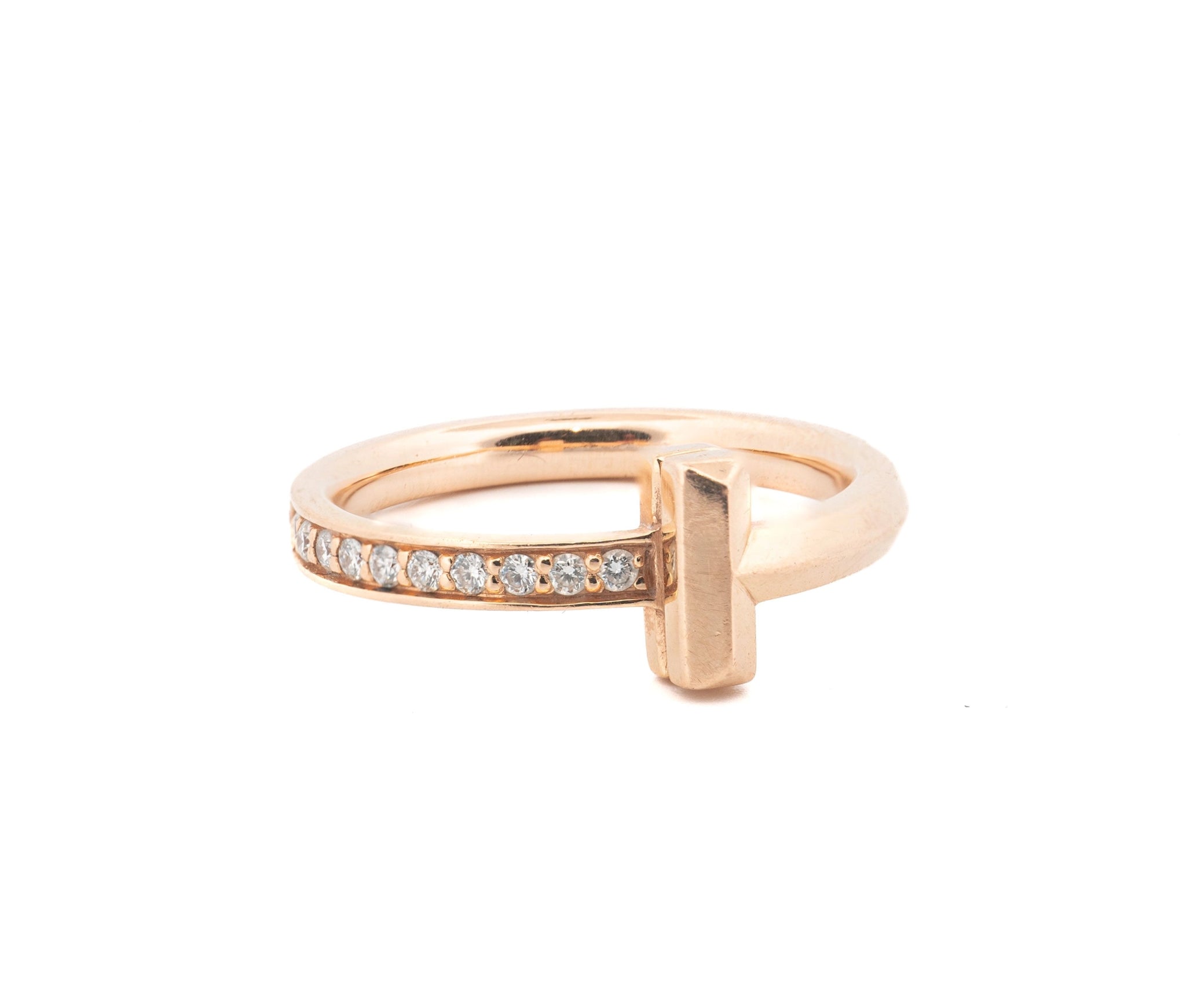 18k Rose Gold Tiffany and Co T1 Ring with .08ct in Diamonds