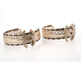 Chanel Crystal Lambskin CC Double Chain Hoop Earrings Gold Black