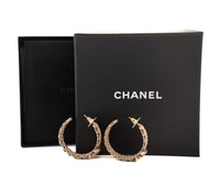 Chanel Crystal Lambskin CC Double Chain Hoop Earrings Gold Black