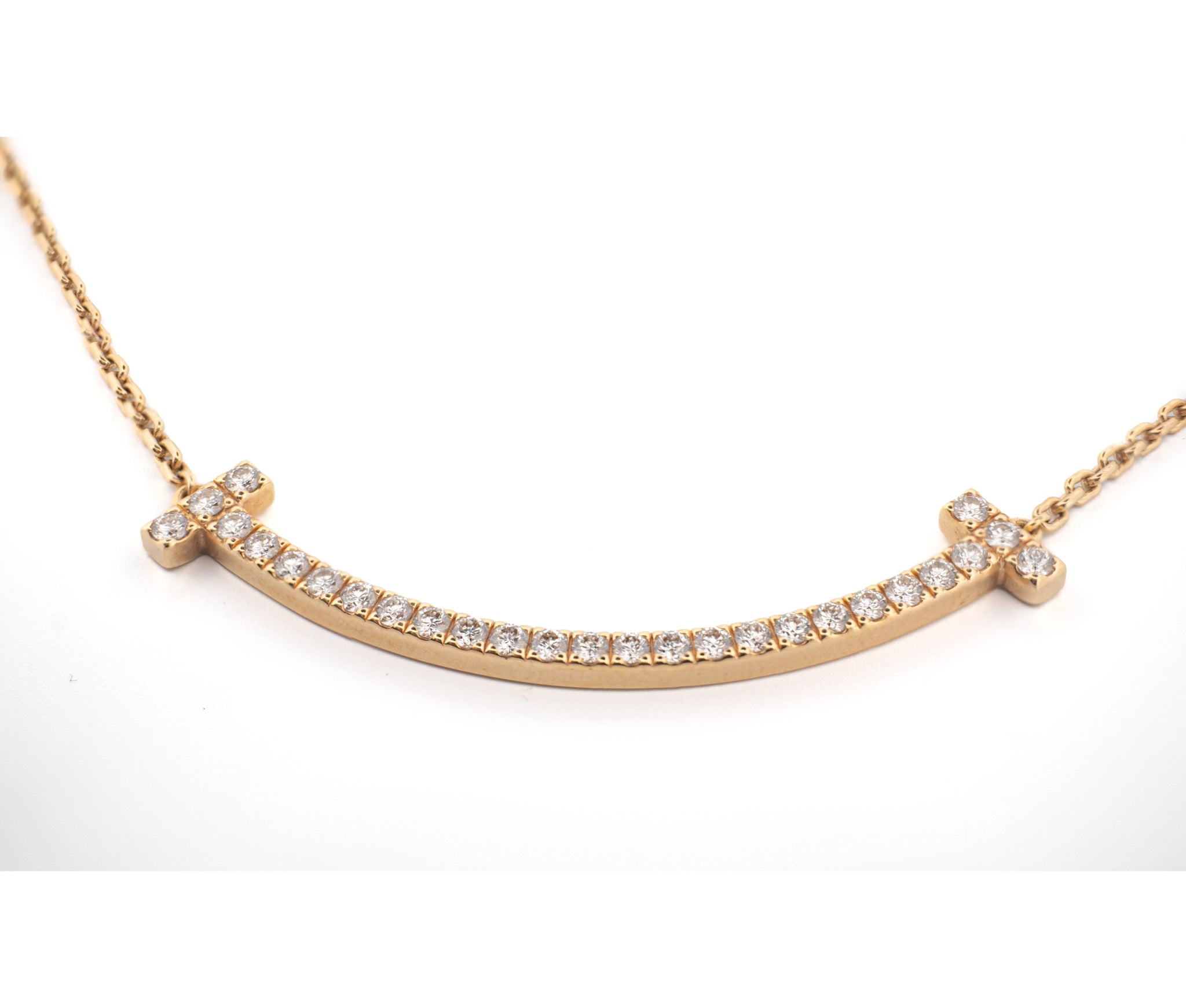 18k Rose Gold Tiffany and Co T Smile Diamond Necklace