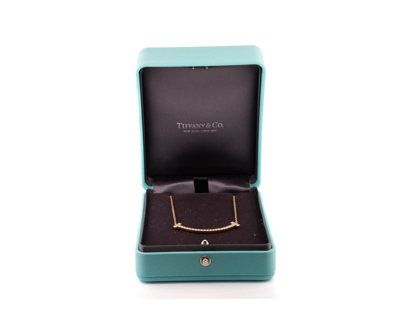 18k Rose Gold Tiffany and Co T Smile Diamond Necklace