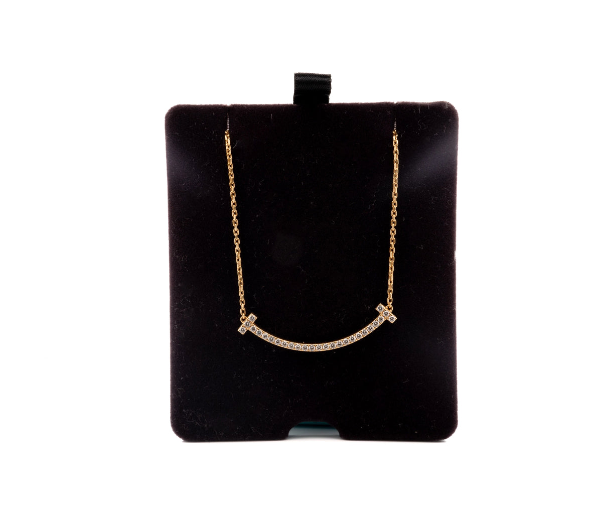 18k Rose Gold Tiffany and Co T Smile Diamond Necklace
