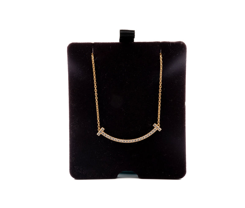 18k Rose Gold Tiffany and Co T Smile Diamond Necklace