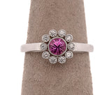 Tiffany & Co Platinum Enchant Pink Sapphire & .10ct Diamond Halo Ring