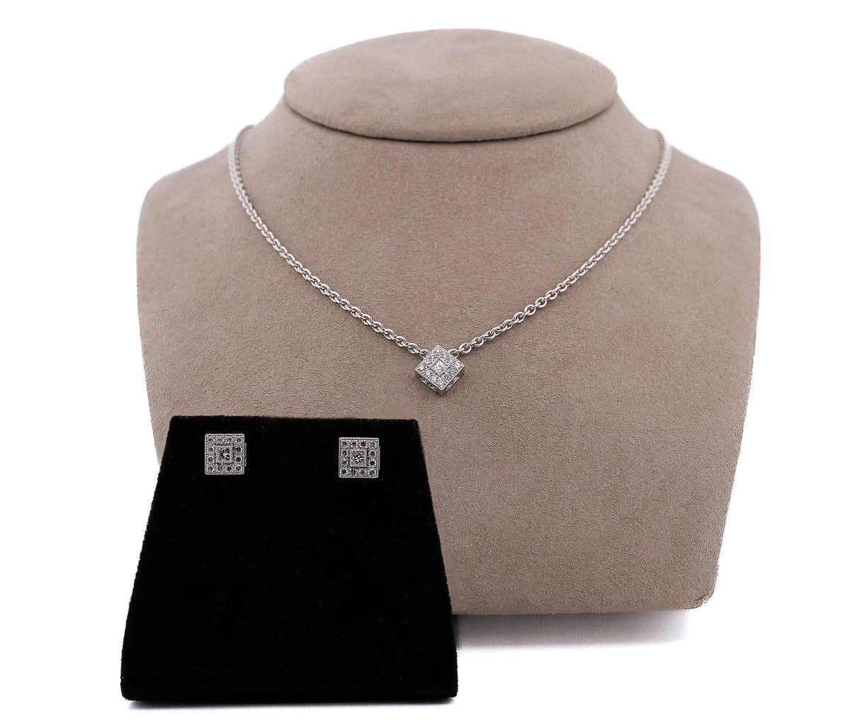 18kt White Gold Philippe Charriol "Alor" Diamond Stud Earrings & Necklace Set