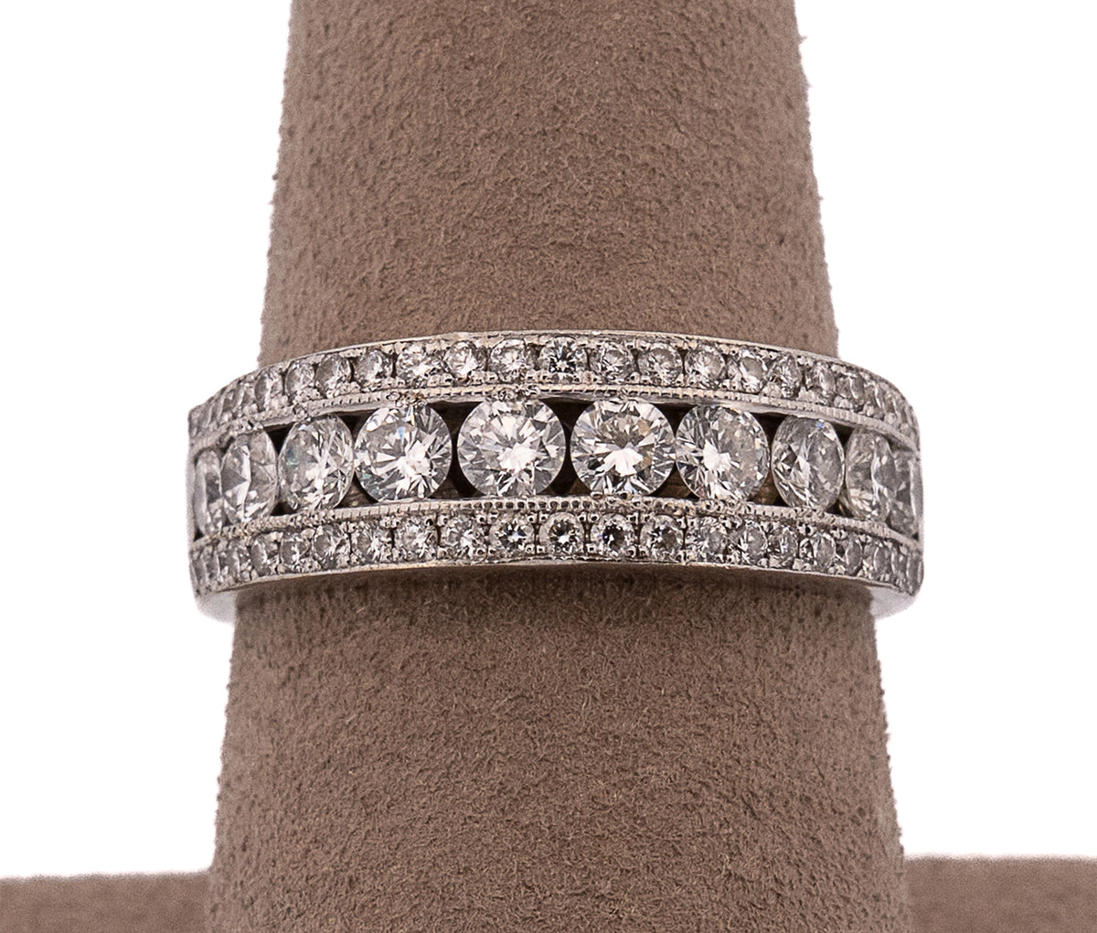 14k White Gold 1.35ct Diamond Three Row Band