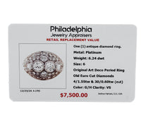 Platinum Original Art Deco 6.24ct Diamond Ring