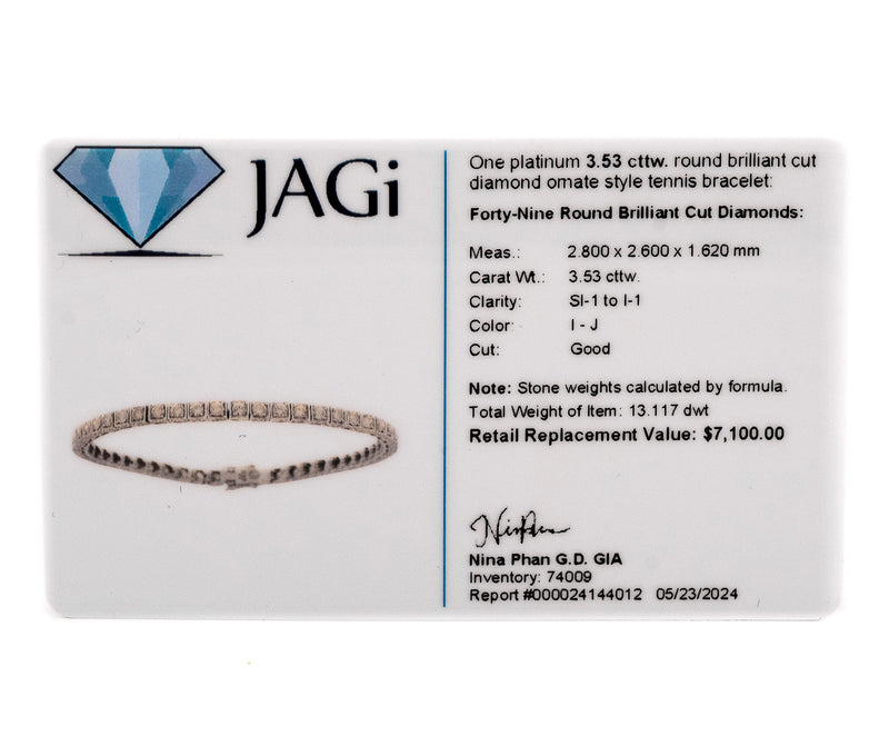 Platinum Omate Style Diamond Tennis Bracelet