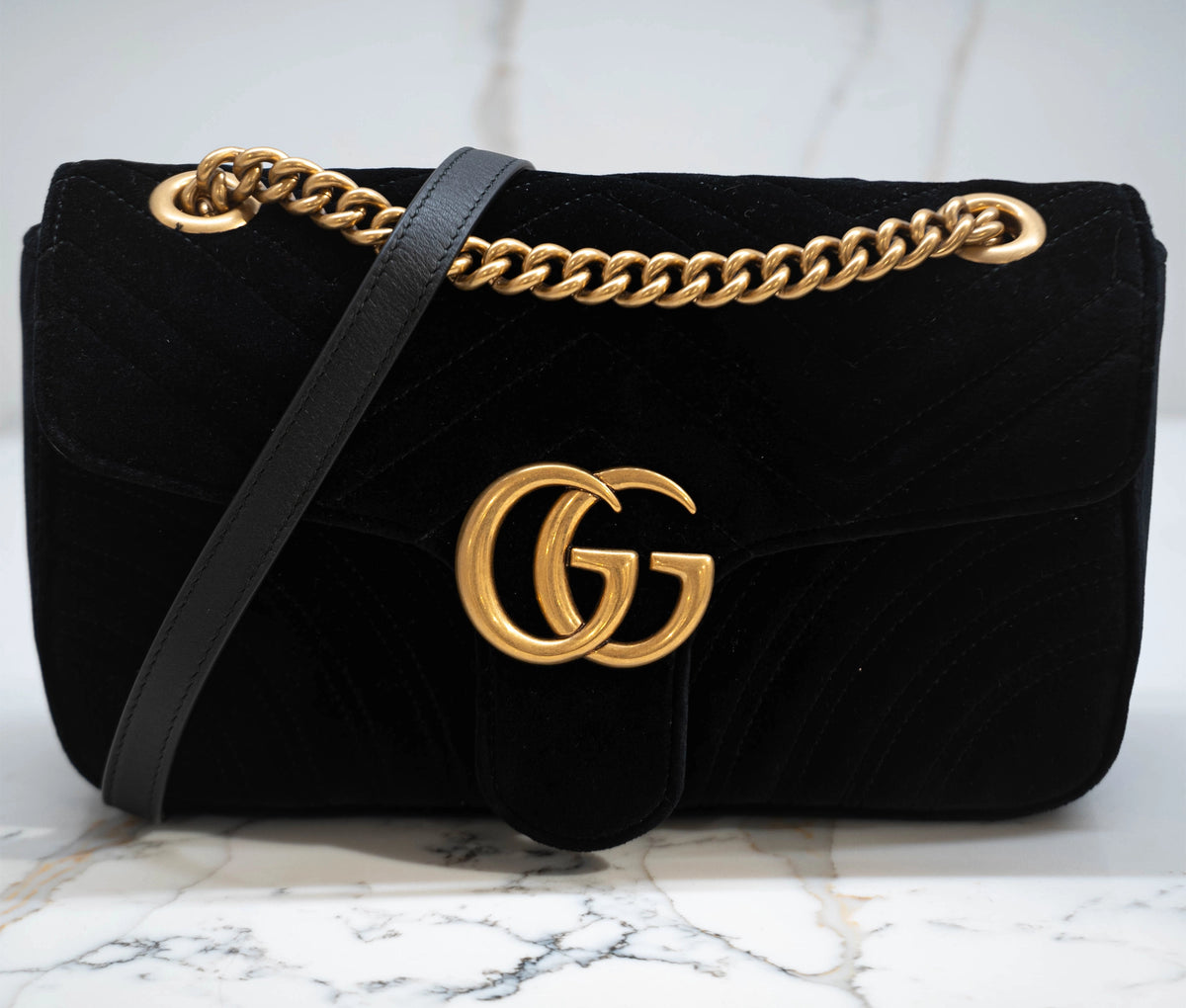 Gucci Black Velvet Small Marmont Shoulder Bag