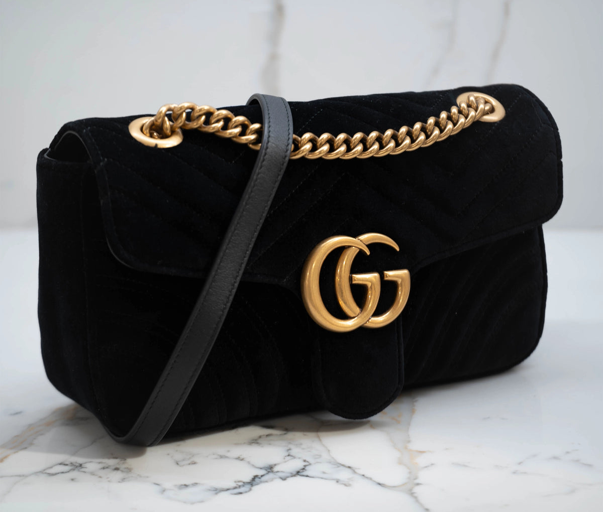 Gucci Black Velvet Small Marmont Shoulder Bag
