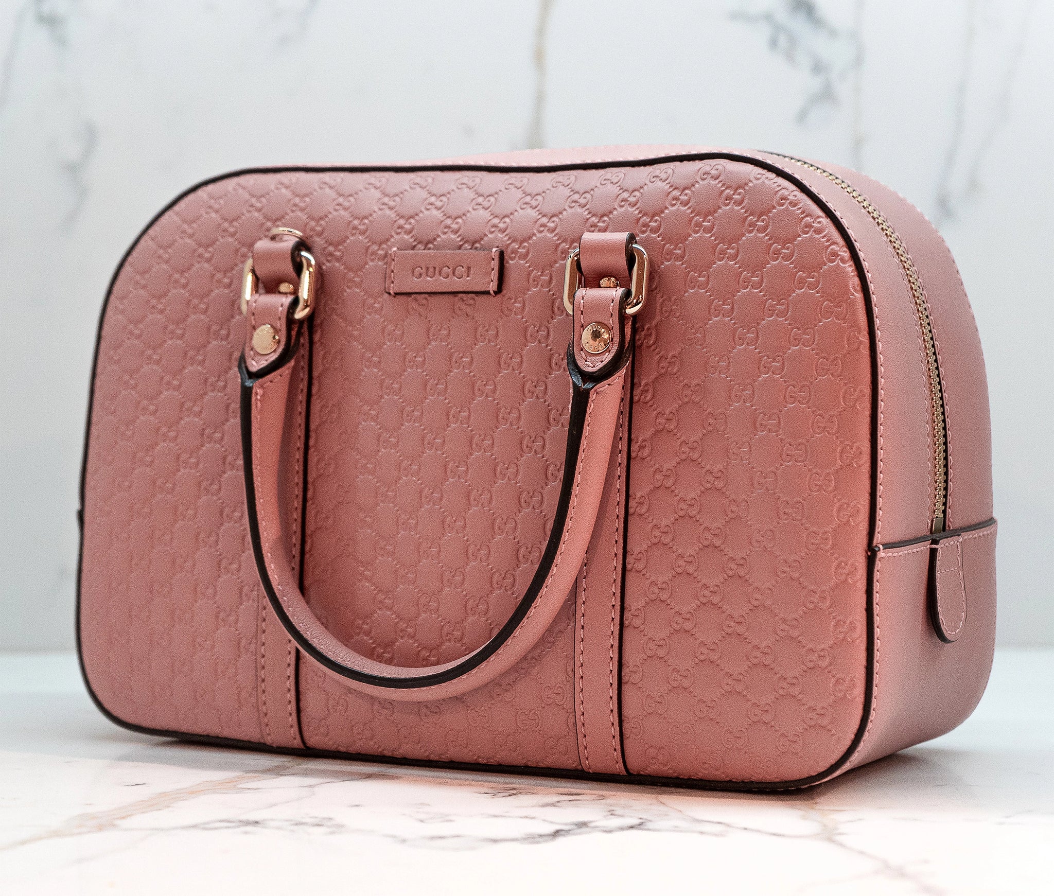 Gucci Pink Leather Microguccissima Top Handle Bag