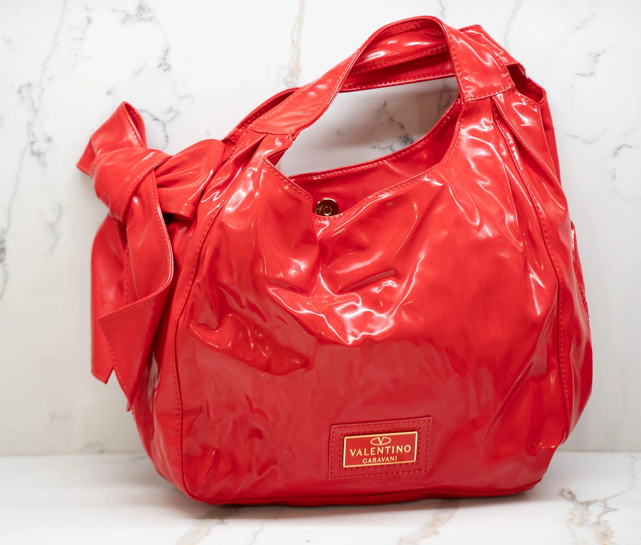 Valentino Garavani Red Patent Leather Hobo Bag