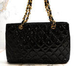 Chanel Vintage Black Quilted Patent Leather Shoulder Bag