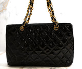 Chanel Vintage Black Quilted Patent Leather Shoulder Bag