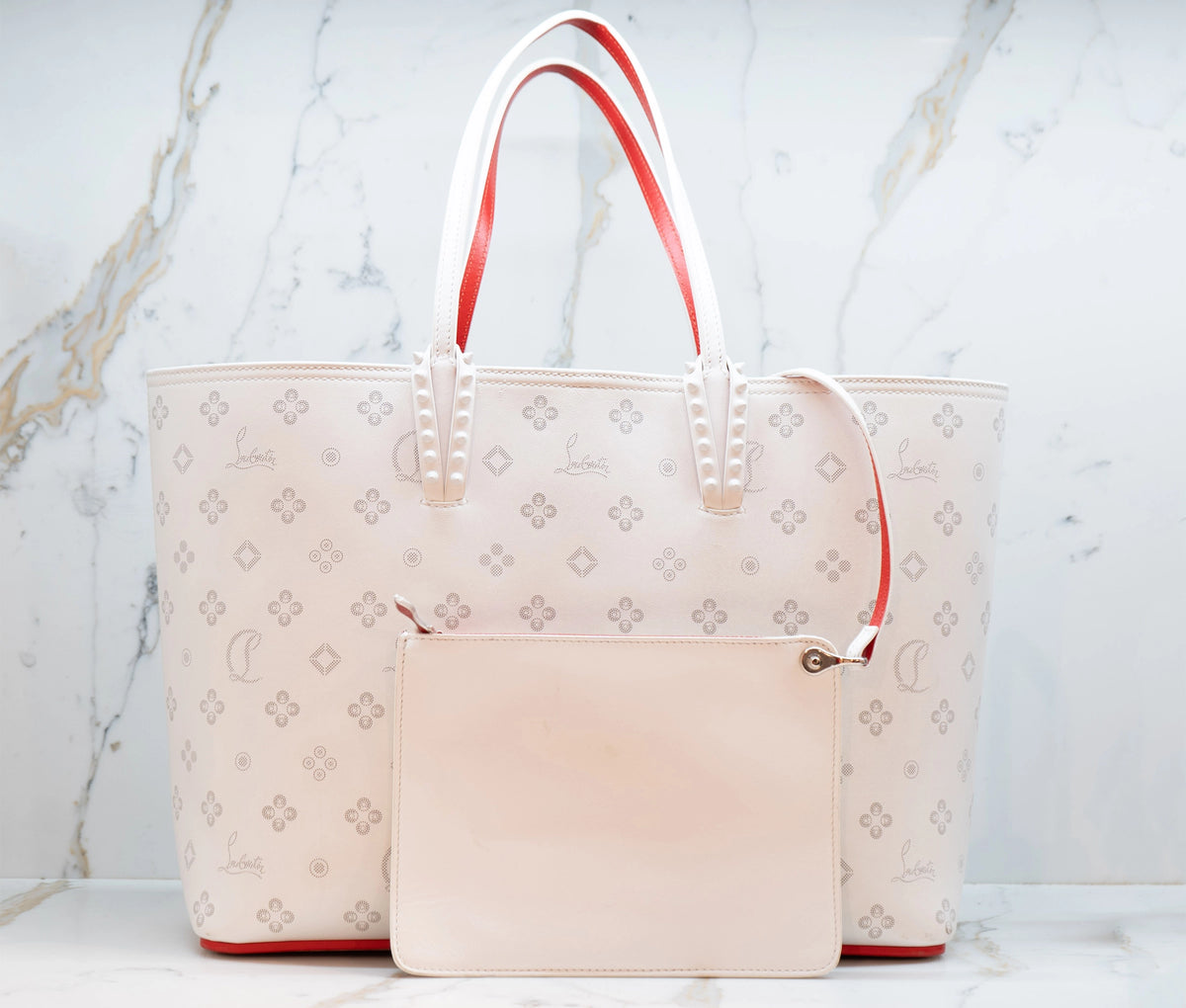 Christian Louboutin White Leather Perforated Large Cabata Tote