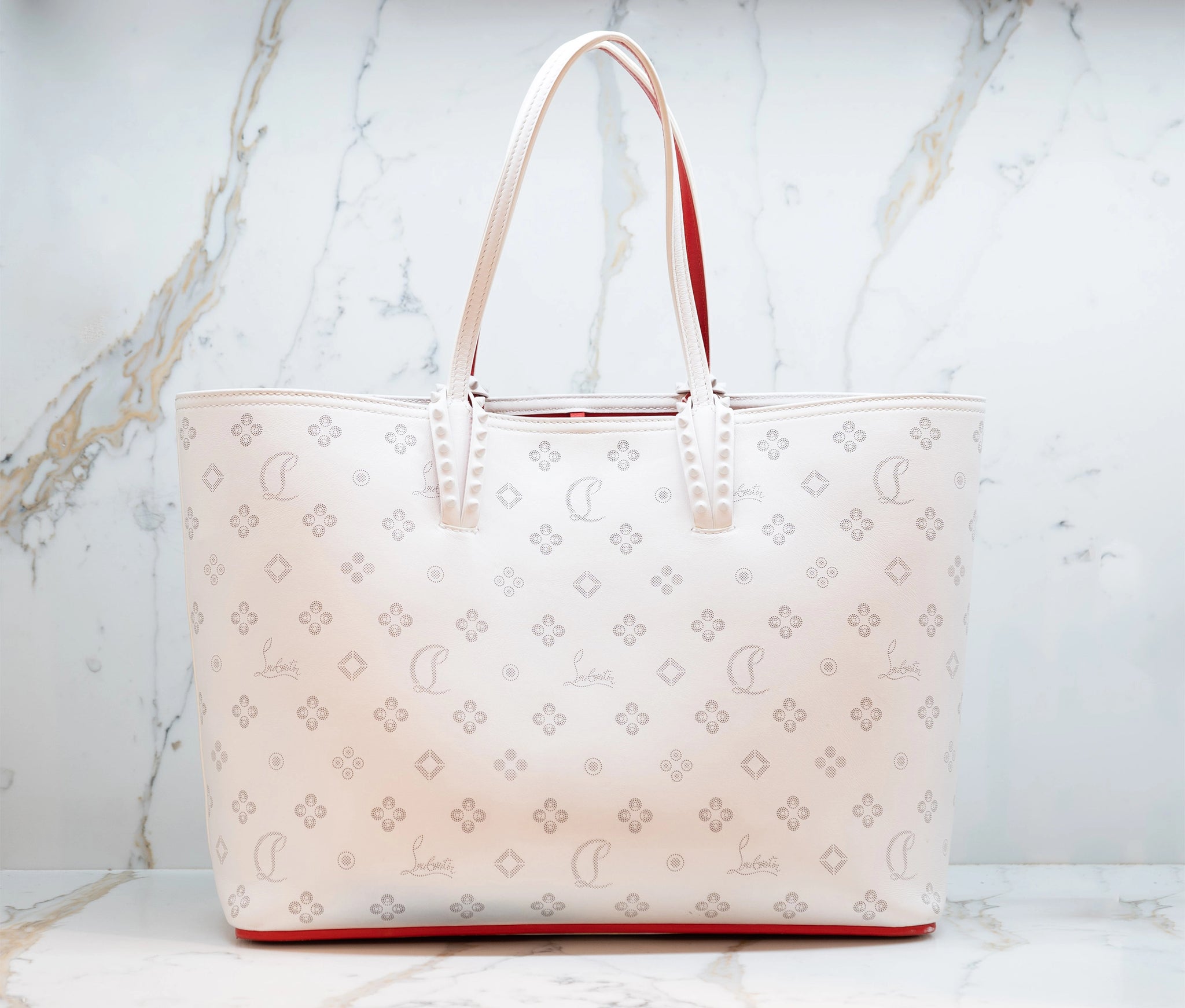 Christian Louboutin White Leather Perforated Large Cabata Tote