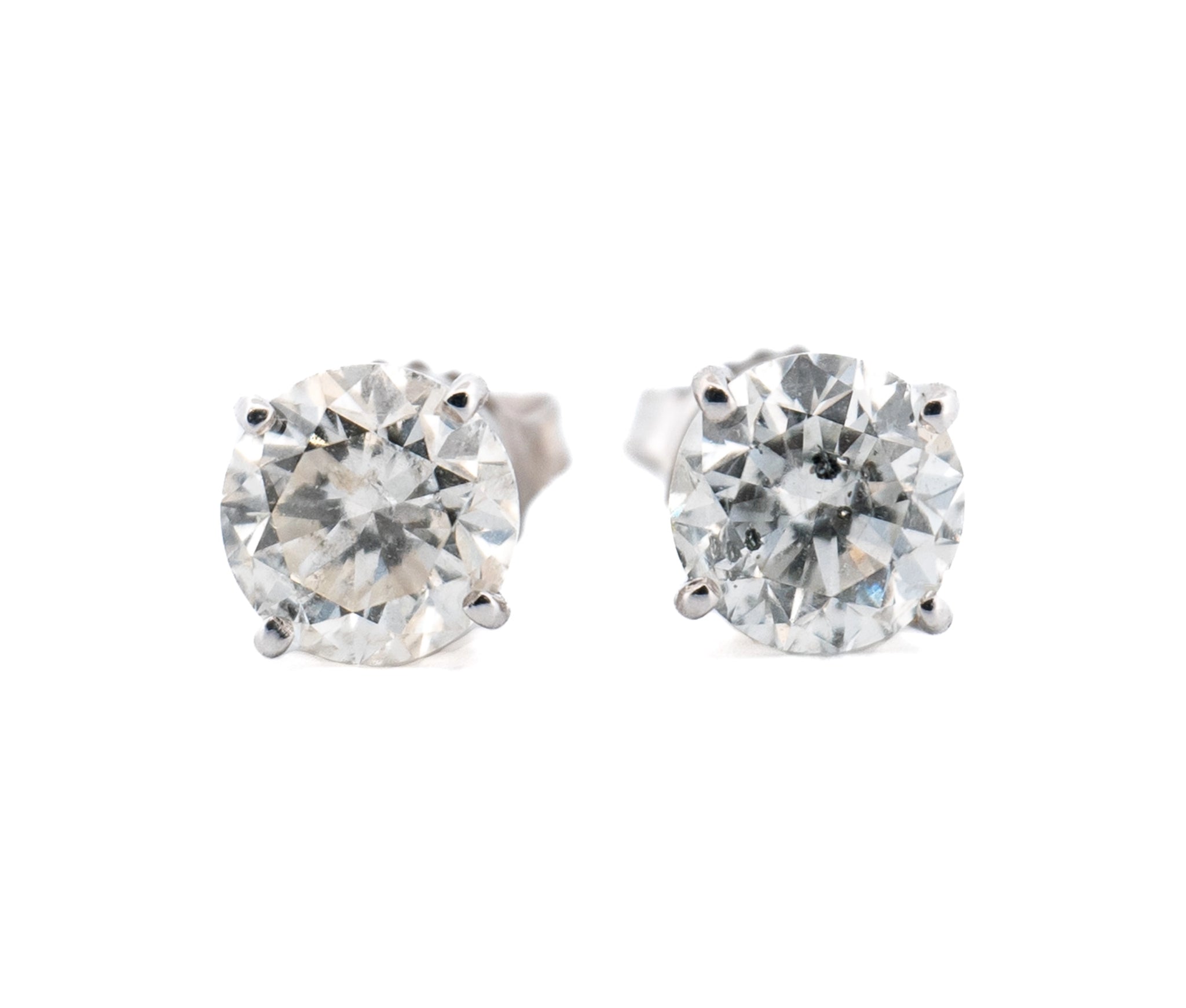 14k White Gold 3.00ct I-J I2 Four Prong Diamond Stud Earrings