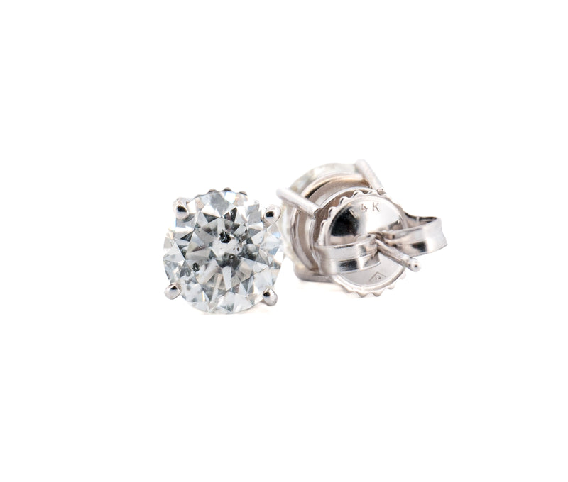 14k White Gold 3.00ct I-J I2 Four Prong Diamond Stud Earrings