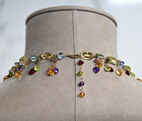 14k Gold Cambodian Cast Multi-Gem, Multi-Shape Drop Dangle Necklace
