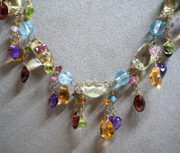 14k Gold Cambodian Cast Multi-Gem, Multi-Shape Drop Dangle Necklace