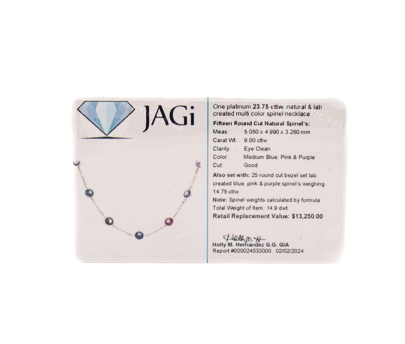Platnium 23.75 Ct Natrual & Lab Created Multi Color Spinel Necklace