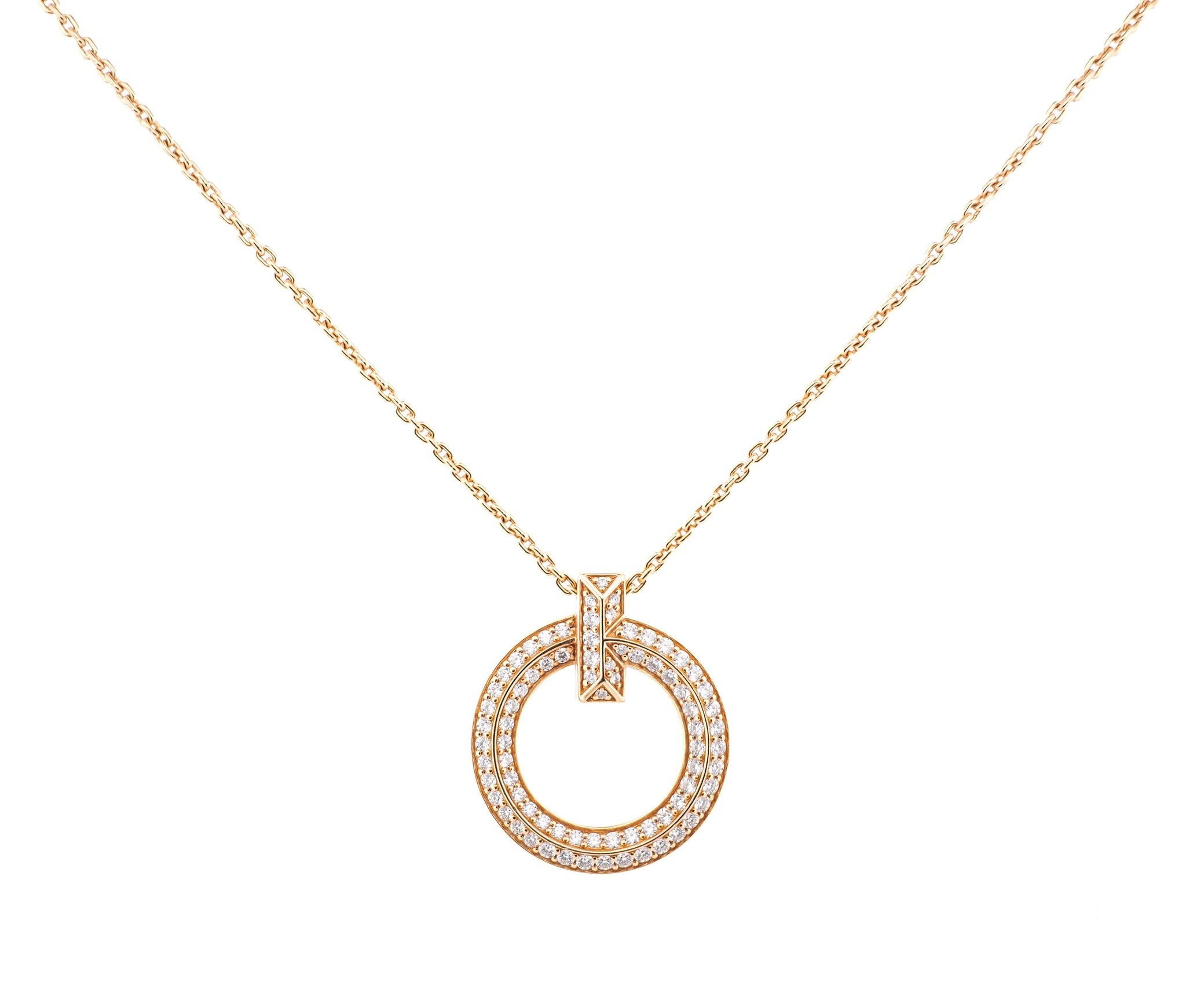 18k Rose Gold Tiffany and Co T1 Circle Pendant with Pavé Diamonds