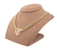 14k Yellow Gold 0.94 Ct Pave Diamond Heart Necklace With Panther Link Chain
