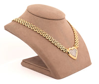 14k Yellow Gold 0.94 Ct Pave Diamond Heart Necklace With Panther Link Chain
