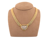 14k Yellow Gold 0.94 Ct Pave Diamond Heart Necklace With Panther Link Chain