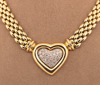 14k Yellow Gold 0.94 Ct Pave Diamond Heart Necklace With Panther Link Chain