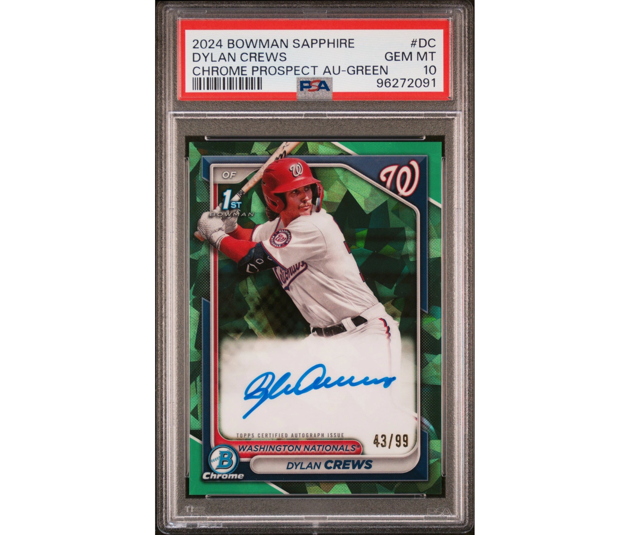 2024 Dylan Crews Sapphire Chrome Prospect AU-Green /99 PSA 10