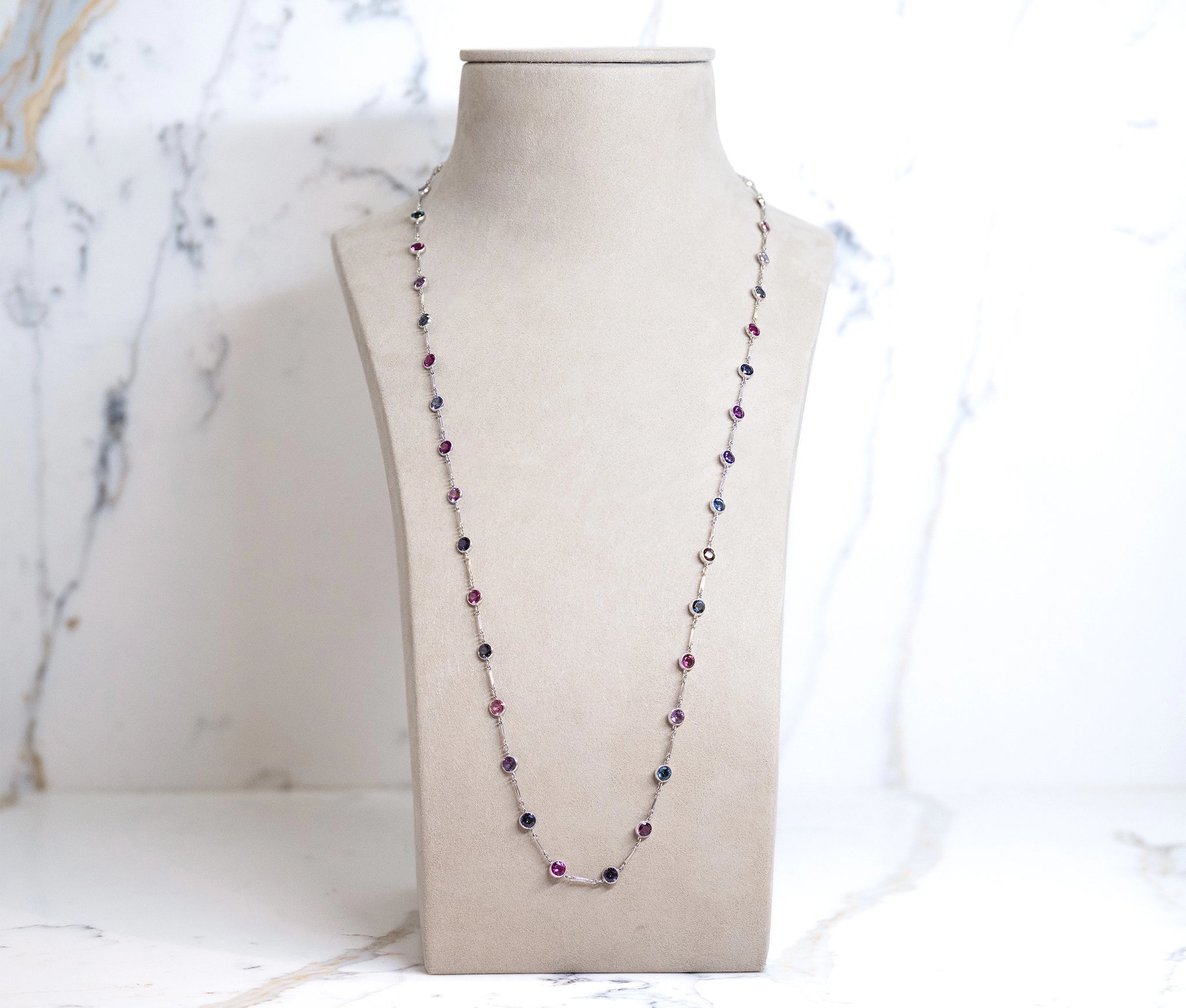 Platnium 23.75 Ct Natrual & Lab Created Multi Color Spinel Necklace