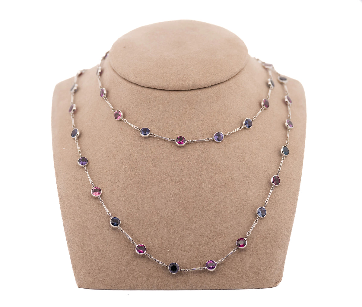 Platnium 23.75 Ct Natrual & Lab Created Multi Color Spinel Necklace