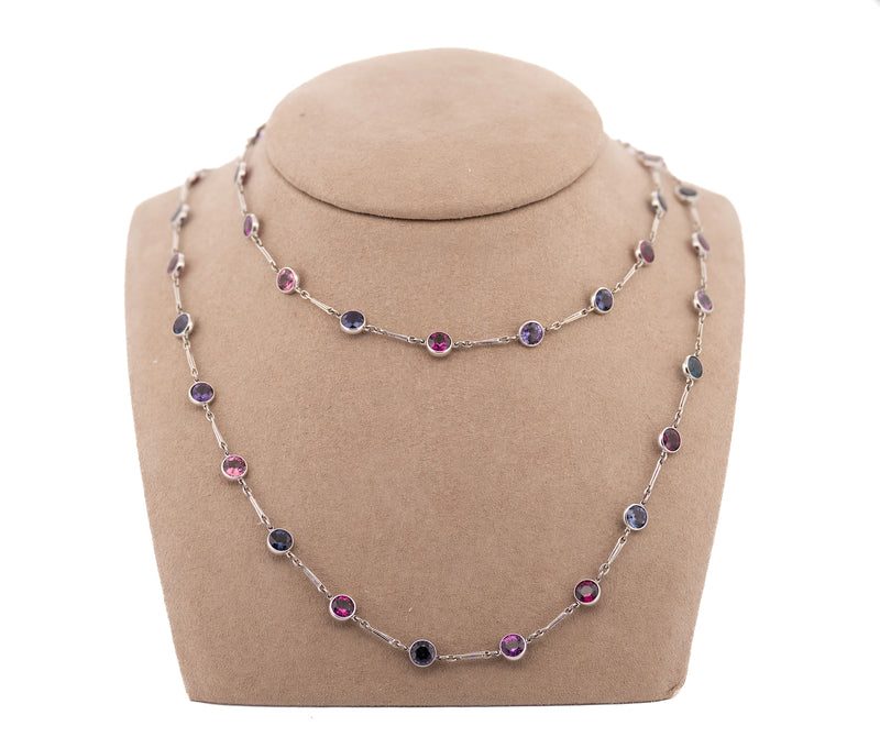 Platnium 23.75 Ct Natrual & Lab Created Multi Color Spinel Necklace