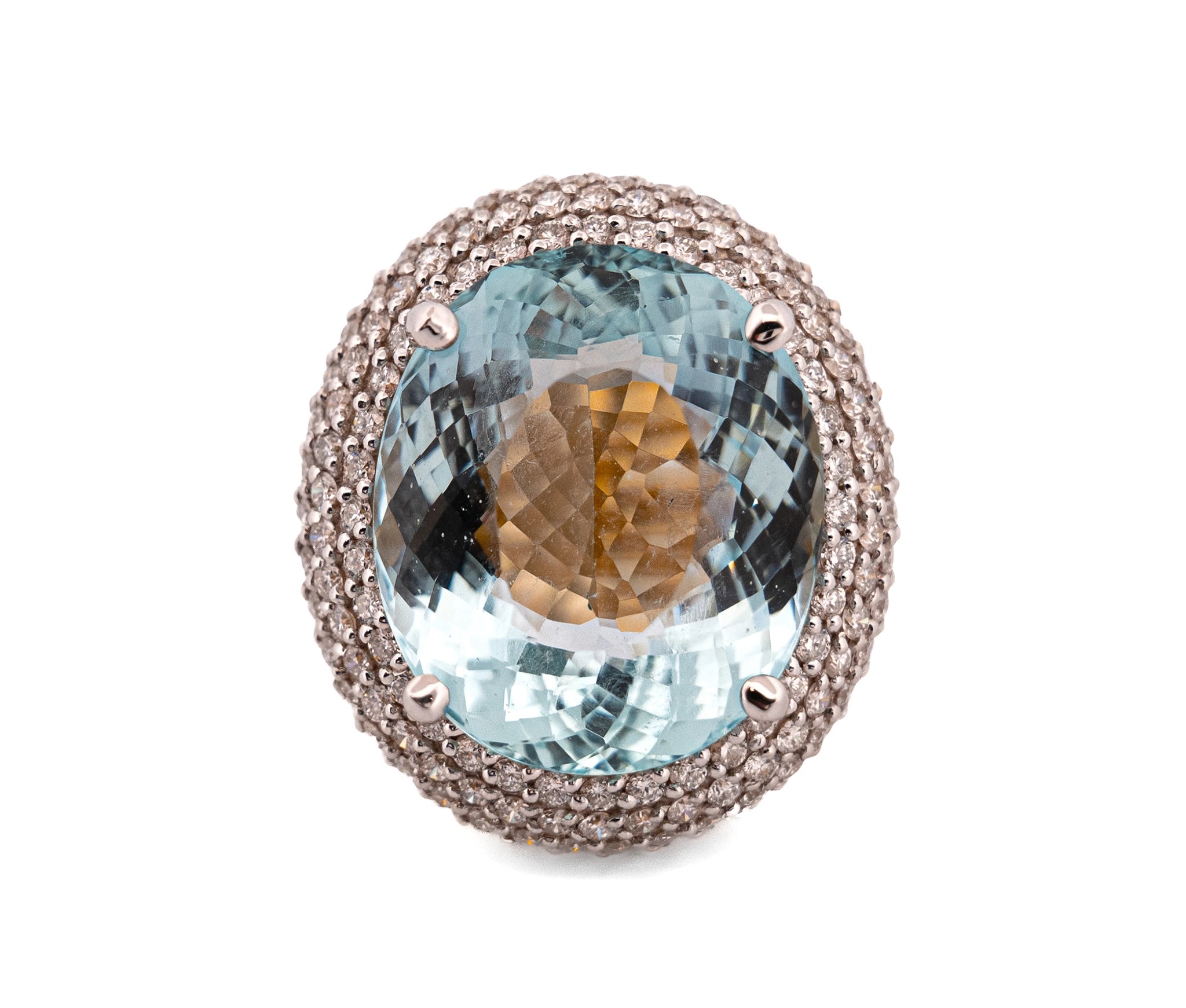 18k Yellow & White Gold Aquamarine Diamond Halo Ring 3.72ct