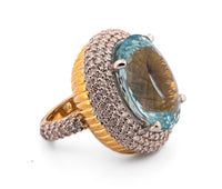 18k Yellow & White Gold Aquamarine Diamond Halo Ring 3.72ct