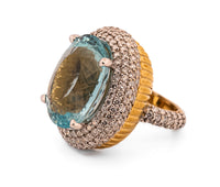 18k Yellow & White Gold Aquamarine Diamond Halo Ring 3.72ct