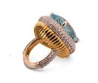 18k Yellow & White Gold Aquamarine Diamond Halo Ring 3.72ct